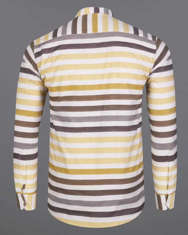 Bright White With Harvest And Puce Brown Striped Dobby Textured Premium Giza Cotton Shirt 6