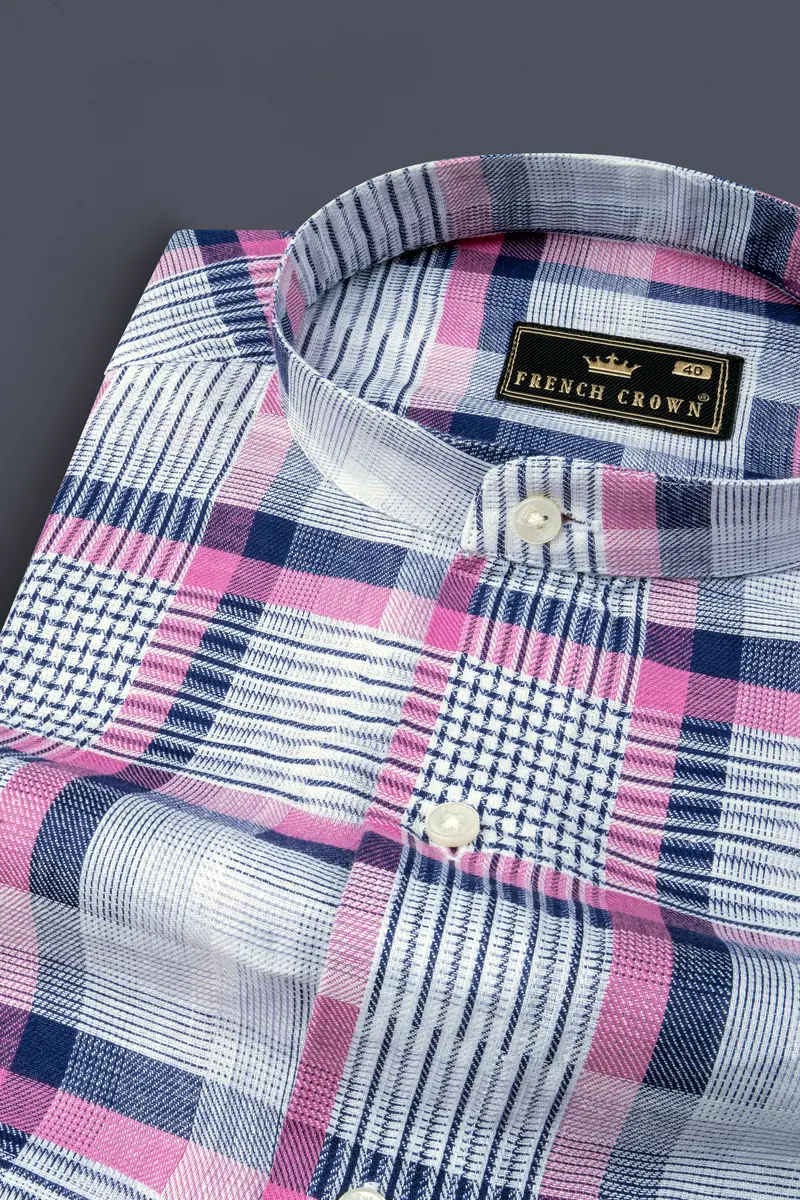 Bright White With Hopbush Pink Twill Plaid Premium Cotton Shirt 1