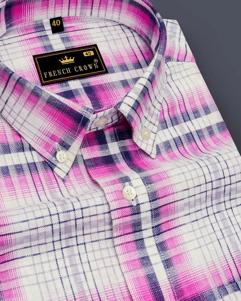 Bright White With Jacarta Blue Twill Plaid Premium Cotton Shirt 1