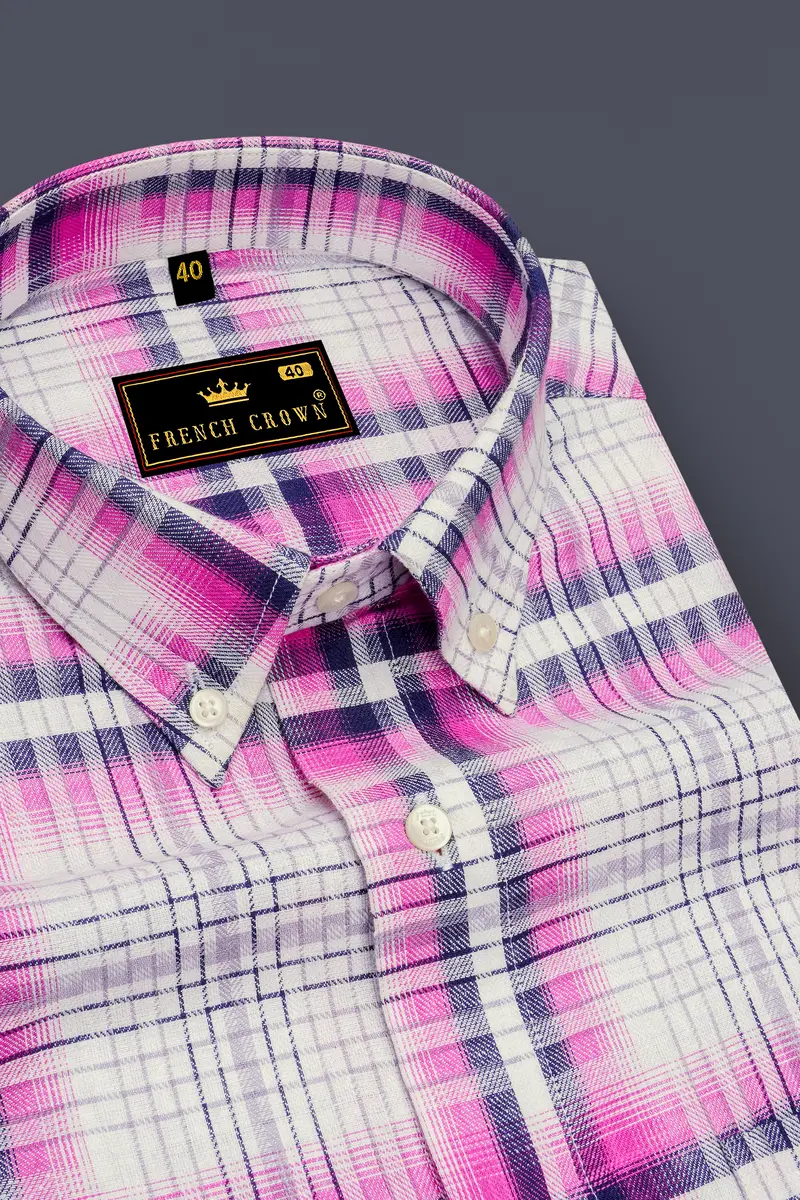 Bright White With Jacarta Blue Twill Plaid Premium Cotton Shirt 2