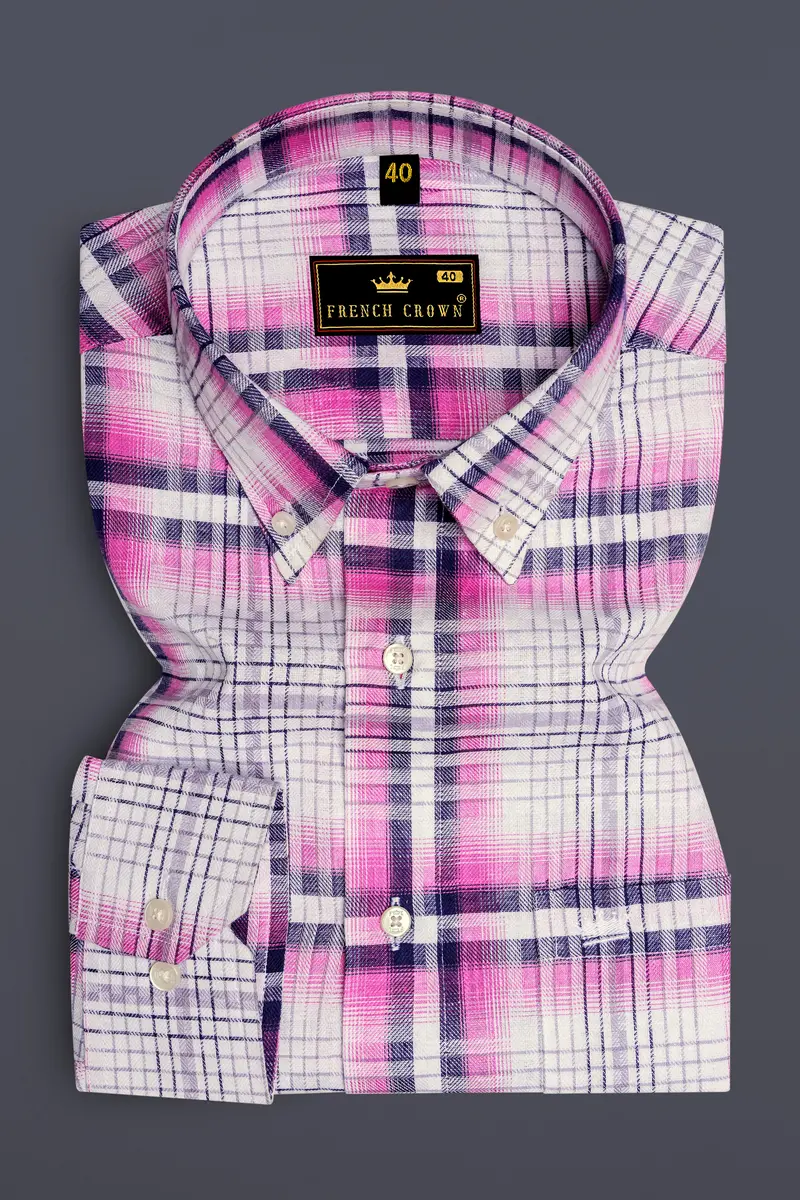Bright White With Jacarta Blue Twill Plaid Premium Cotton Shirt 4