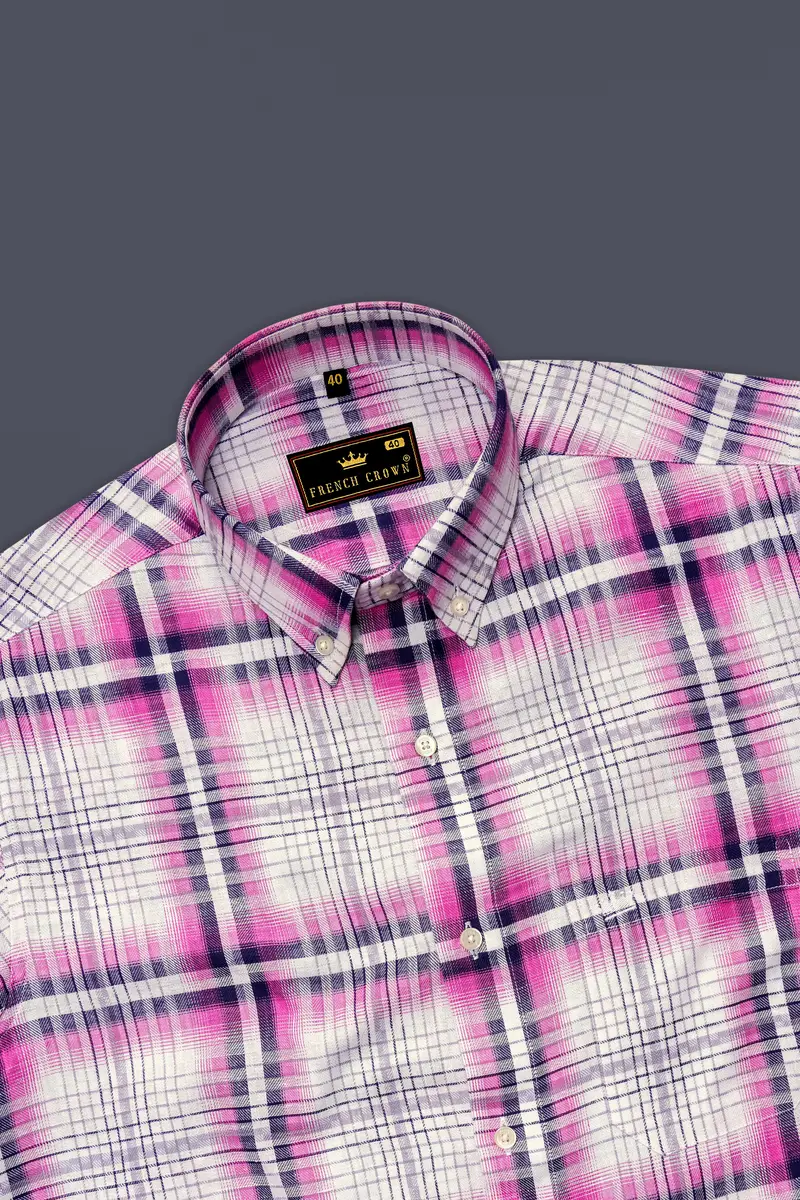 Bright White With Jacarta Blue Twill Plaid Premium Cotton Shirt 5