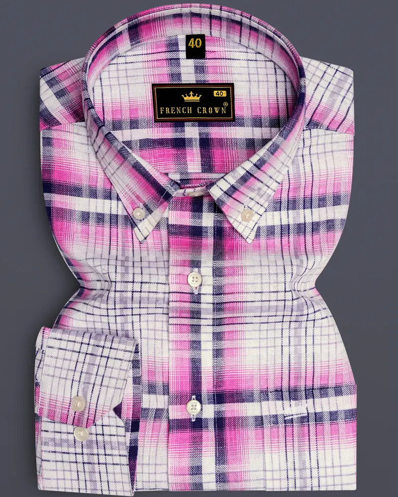 Bright White With Jacarta Blue Twill Plaid Premium Cotton Shirt 6