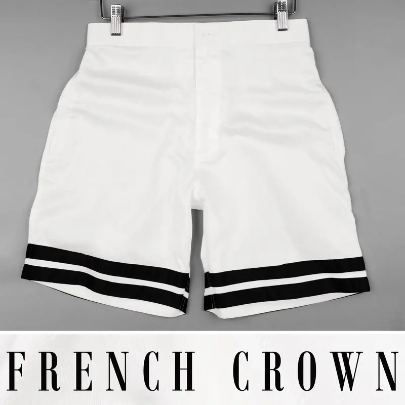 Bright White With Jade Black Striped Super Soft Premium Cotton Designer Shorts 1