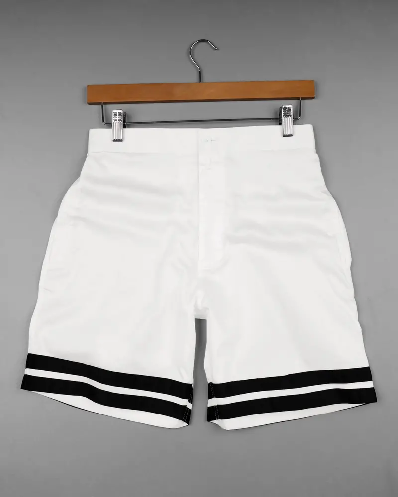Bright White With Jade Black Striped Super Soft Premium Cotton Designer Shorts 2