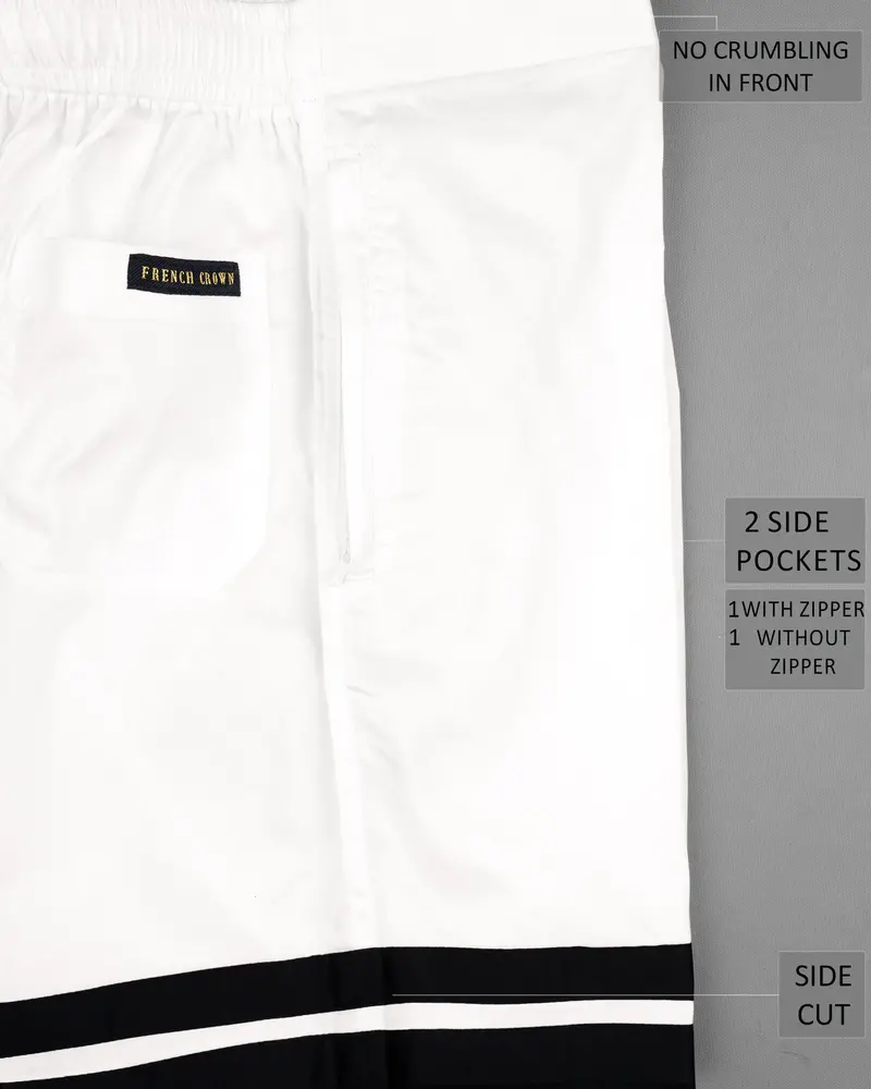 Bright White With Jade Black Striped Super Soft Premium Cotton Designer Shorts 6