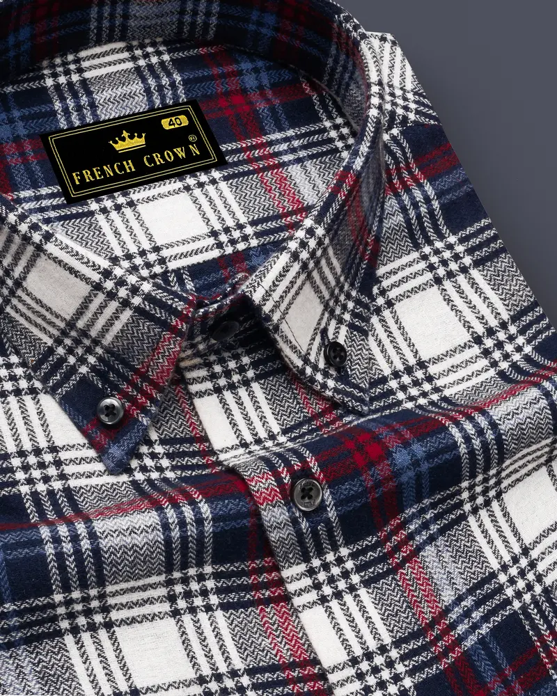 Bright White With Jagger Blue And Cardinal Red Plaid Flannel Shirt 1