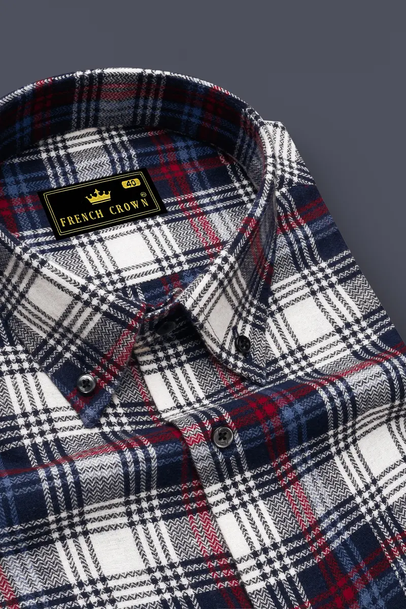 Bright White With Jagger Blue And Cardinal Red Plaid Flannel Shirt 2