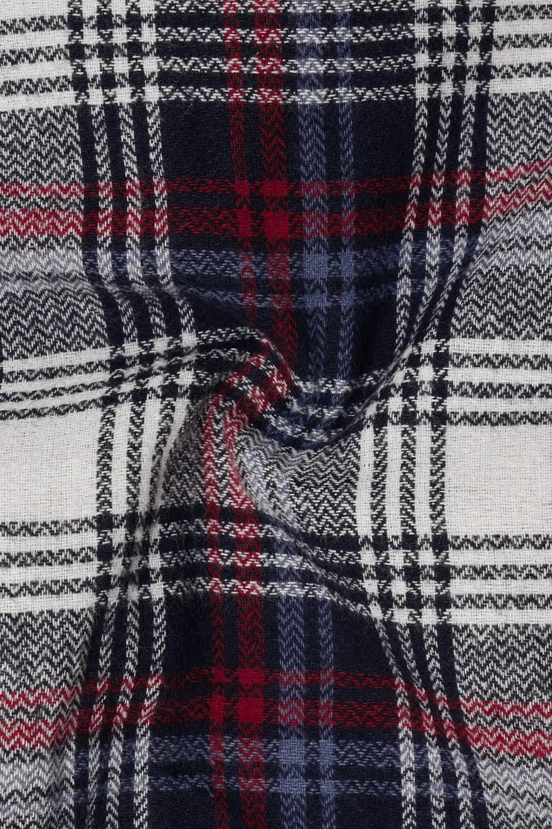 Bright White With Jagger Blue And Cardinal Red Plaid Flannel Shirt 3