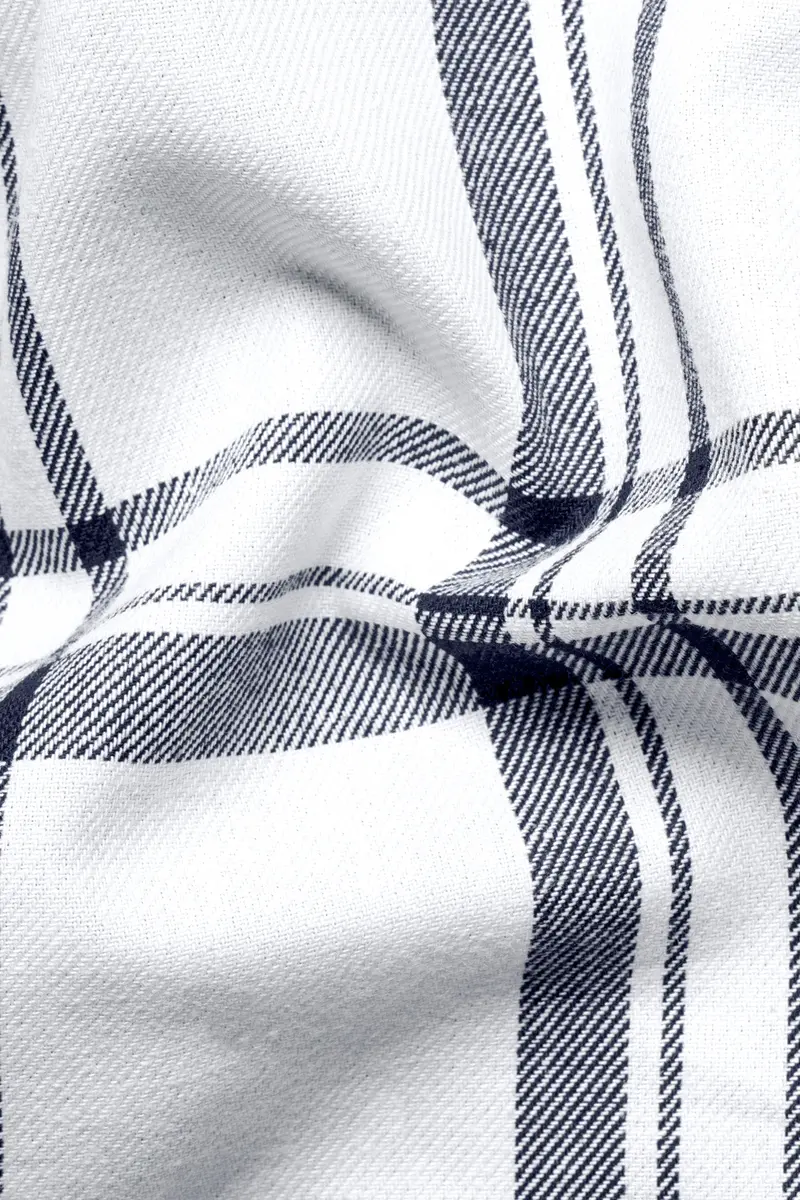 Bright White With Jaguar Dark Blue Plaid Flannel Shirt 2