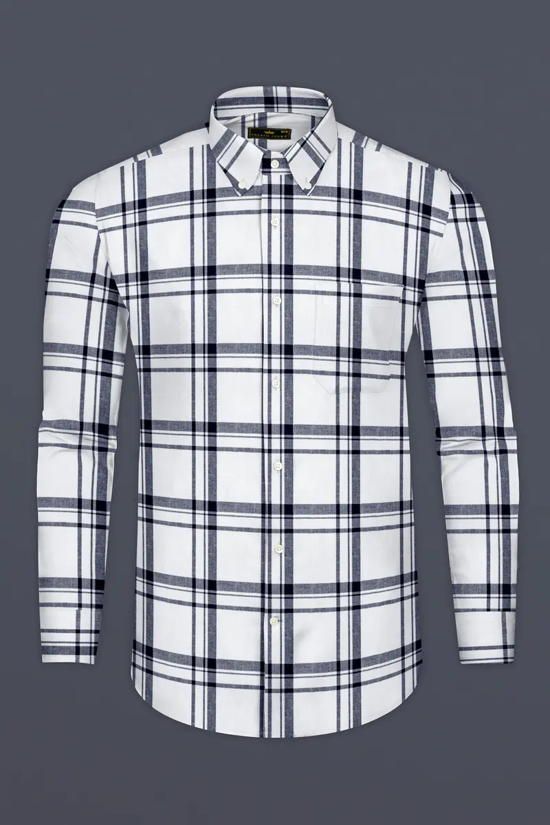 Bright White With Jaguar Dark Blue Plaid Flannel Shirt 4