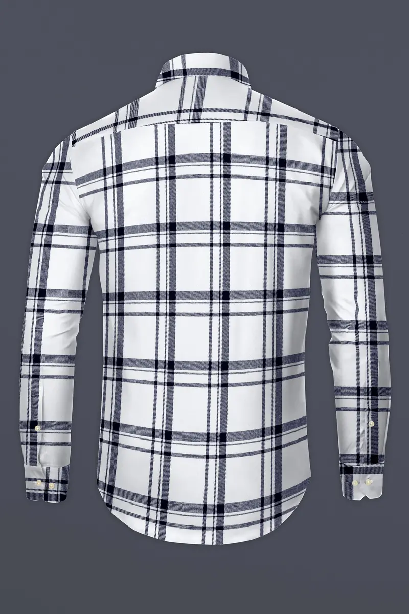 Bright White With Jaguar Dark Blue Plaid Flannel Shirt 5