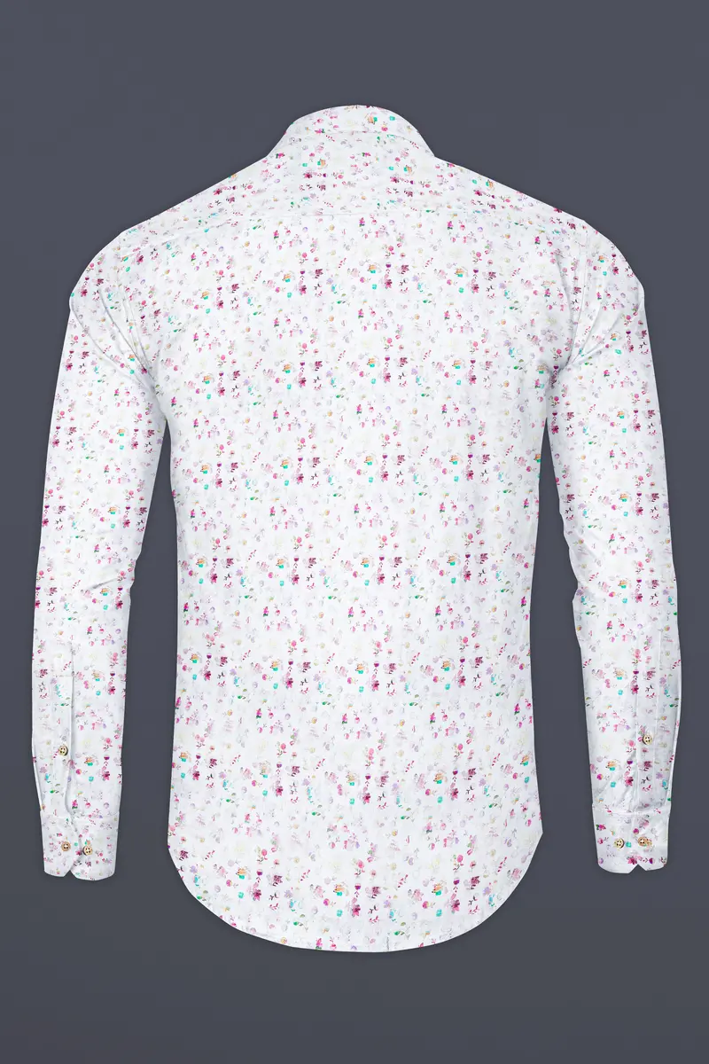 Bright White With Jazzberry Purple Floral Printed Luxurious Linen Kurta Shirt 6
