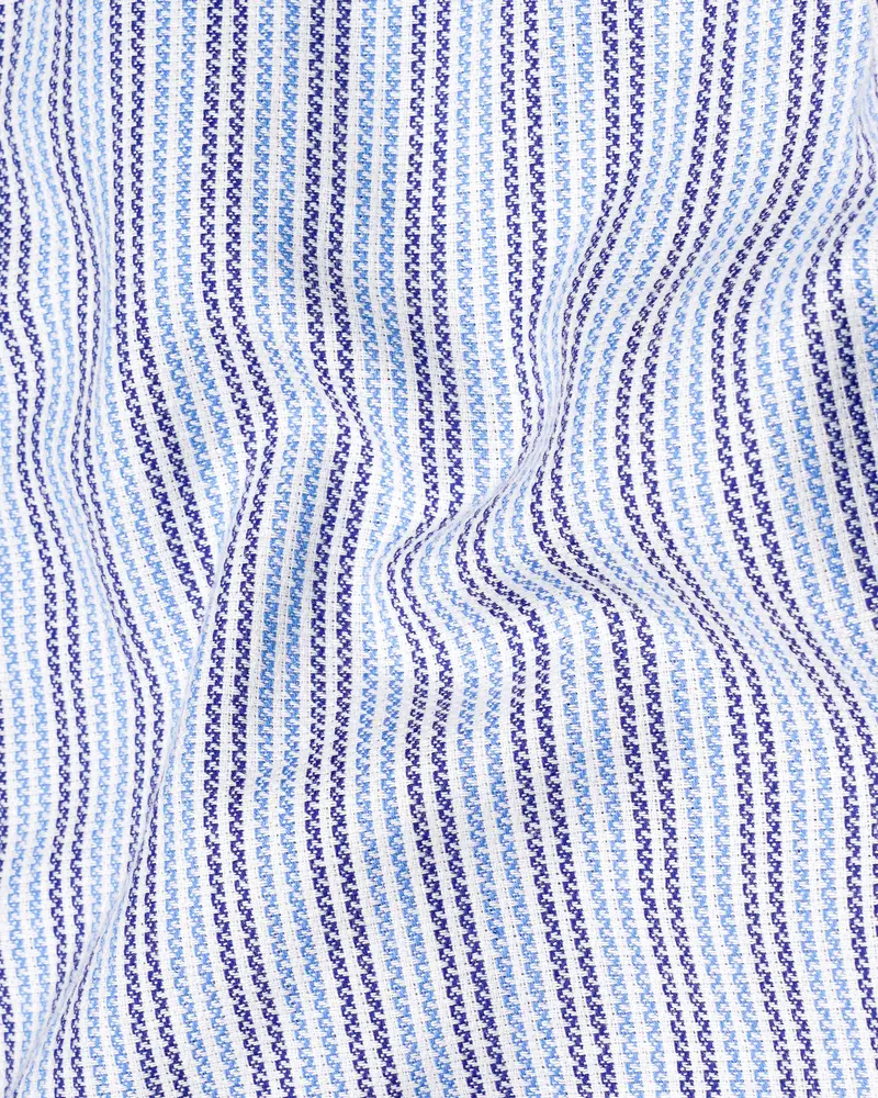 Bright White With Jordy Blue And Blue Striped Dobby Textured Premium Giza Cotton Shirt 2