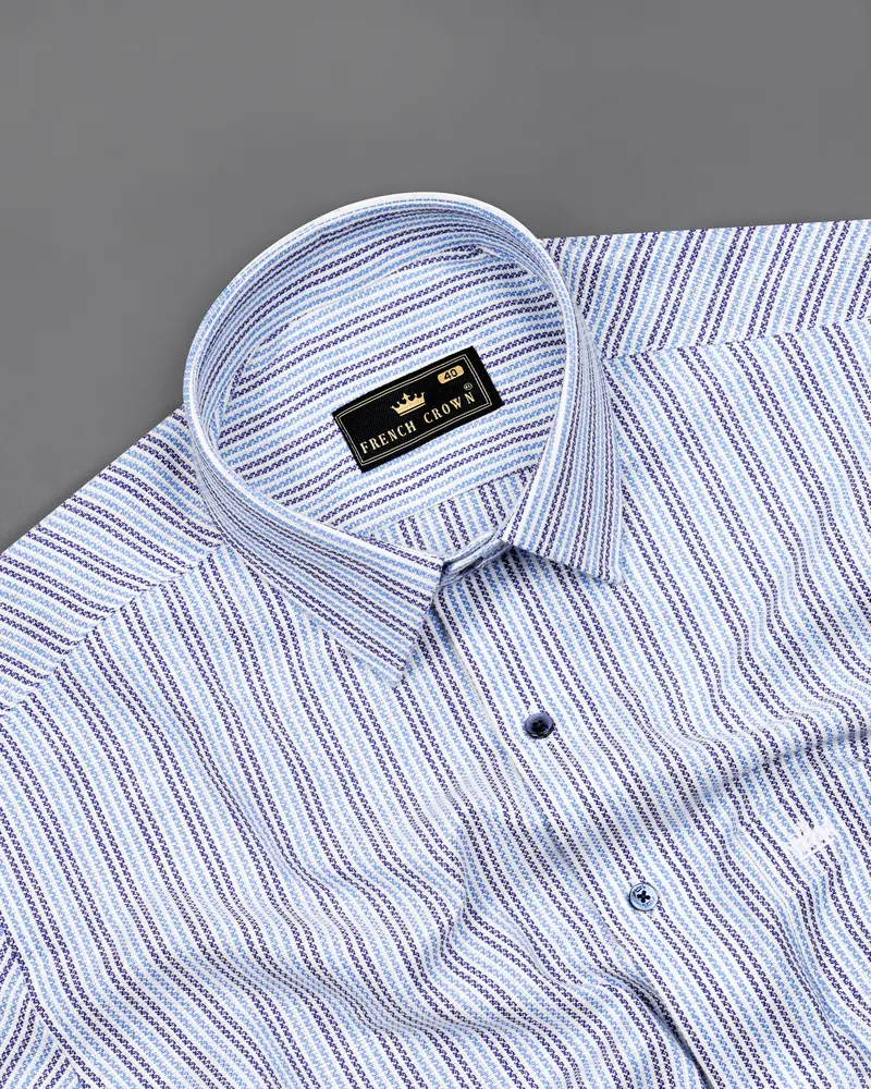 Bright White With Jordy Blue And Blue Striped Dobby Textured Premium Giza Cotton Shirt 4