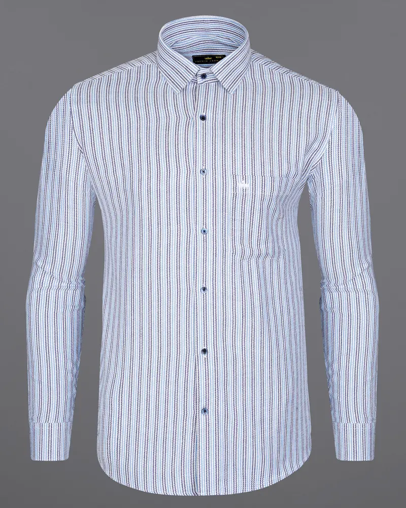 Bright White With Jordy Blue And Blue Striped Dobby Textured Premium Giza Cotton Shirt 5