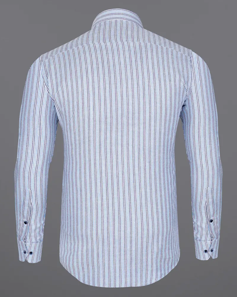 Bright White With Jordy Blue And Blue Striped Dobby Textured Premium Giza Cotton Shirt 6
