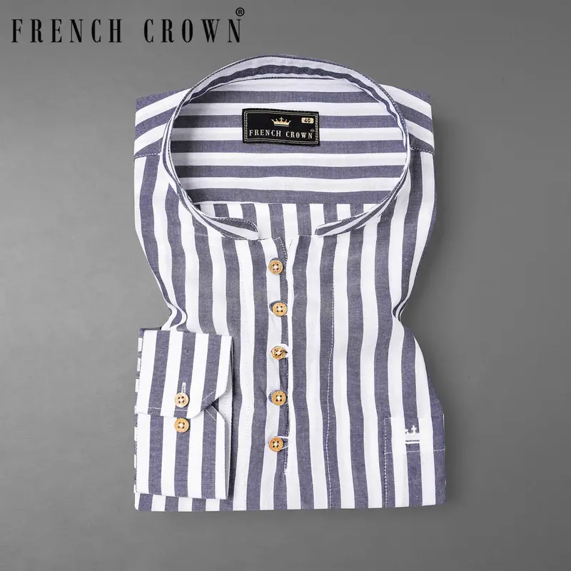 Bright White With Kimberly Gray Striped Premium Tencel Kurta Shirt 1
