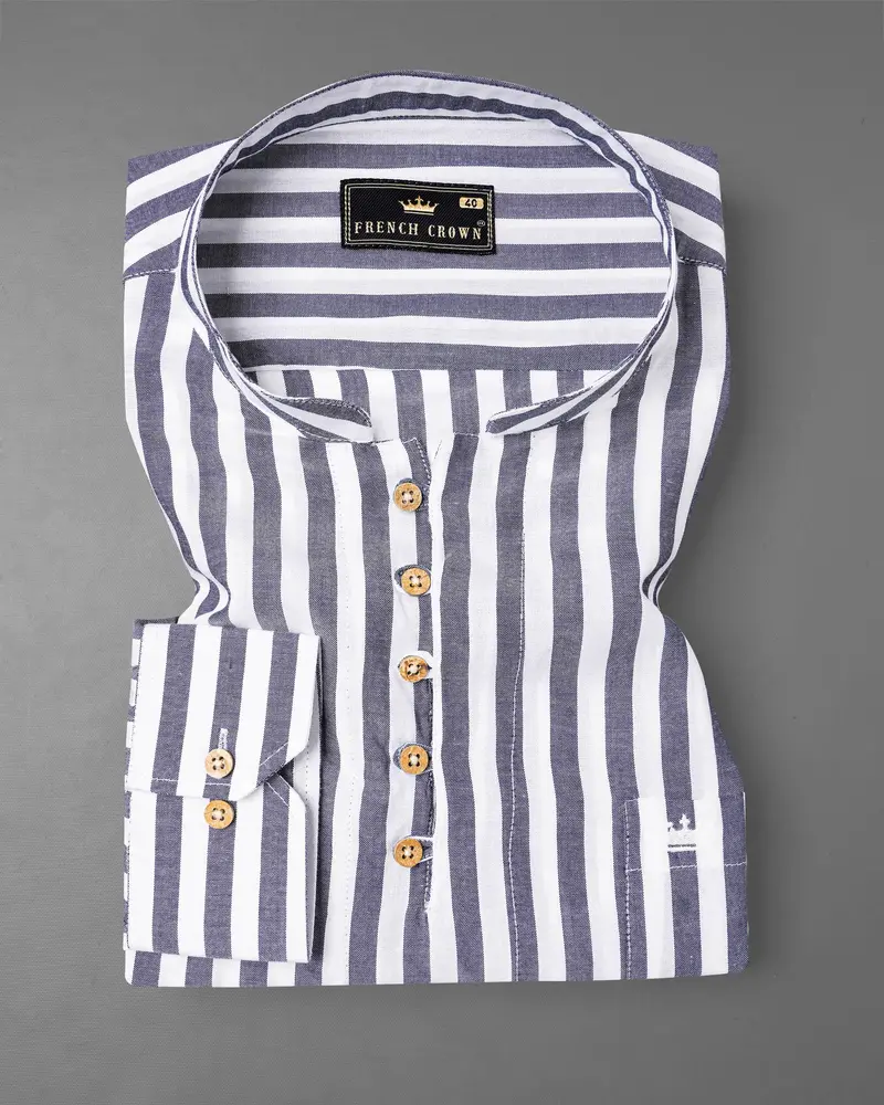 Bright White With Kimberly Gray Striped Premium Tencel Kurta Shirt 2