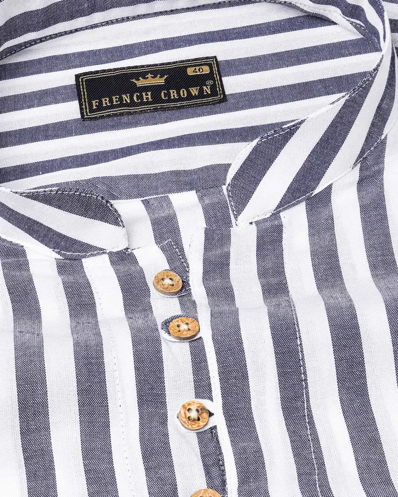 Bright White With Kimberly Gray Striped Premium Tencel Kurta Shirt 4