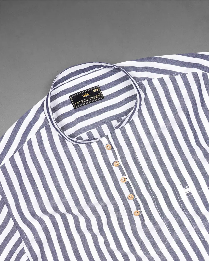 Bright White With Kimberly Gray Striped Premium Tencel Kurta Shirt 5