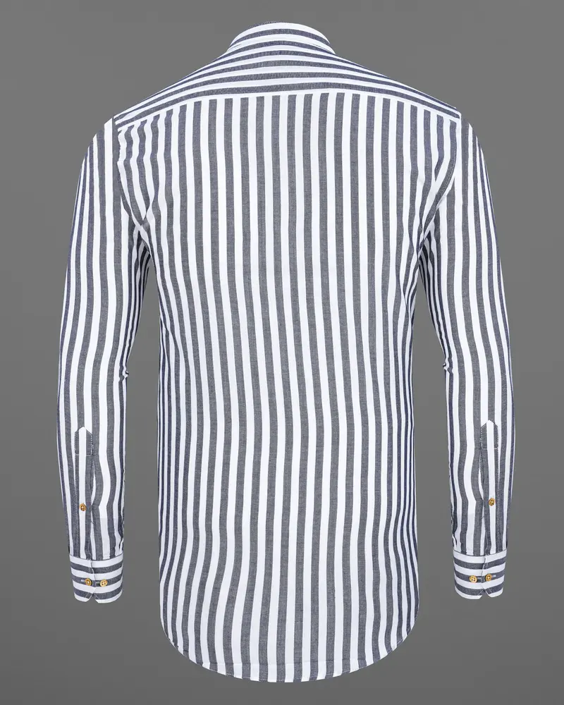 Bright White With Kimberly Gray Striped Premium Tencel Kurta Shirt 7