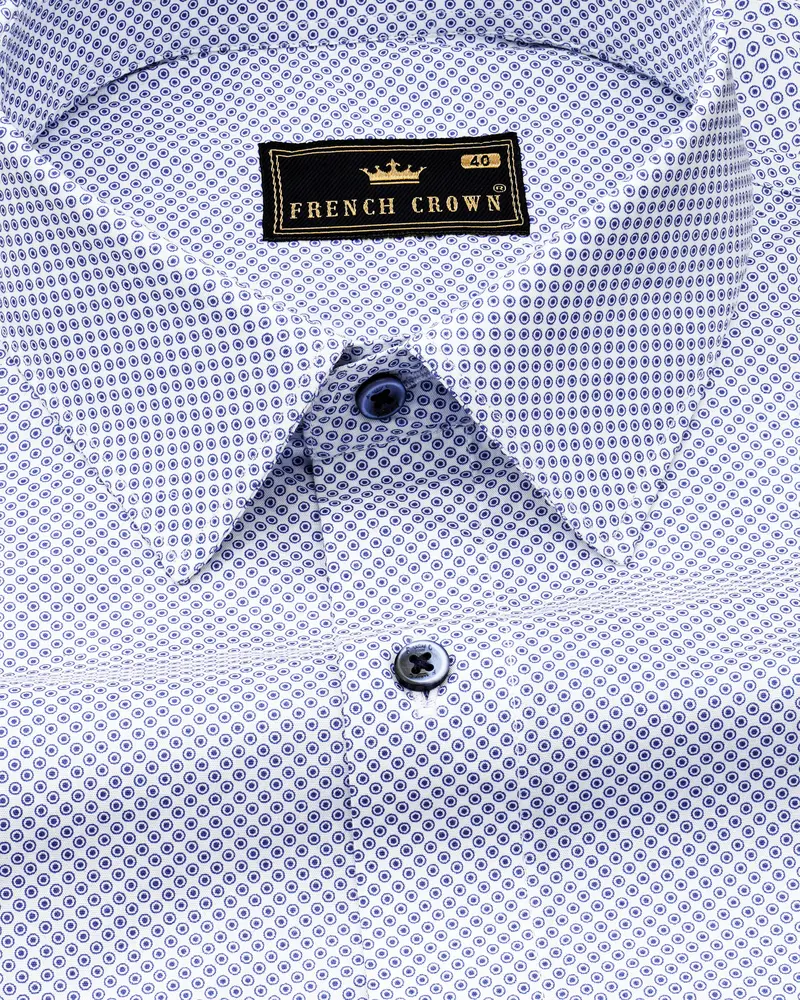 Bright White With Lapis Blue Printed Premium Cotton Shirt 1