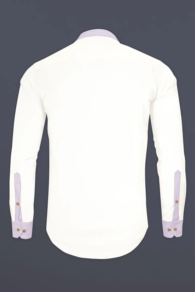 Bright White With Lilac Cuff-Collar Royal Oxford Kurta Shirt 7