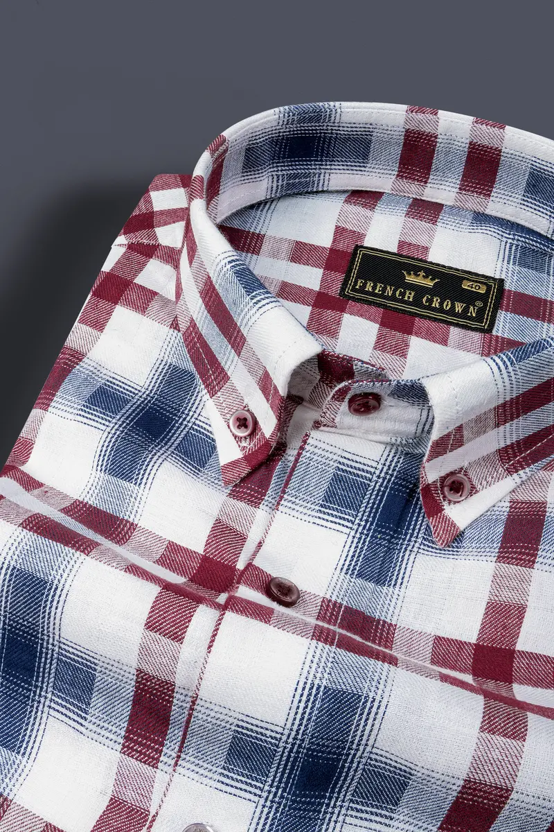 Bright White With Logan Gray And Scarlett Red Twill Plaid Premium Cotton Shirt 1