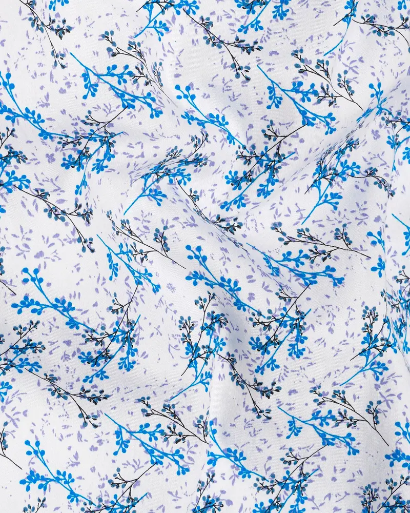 Bright White With Mackerel Blue Ditsy Printed Super Soft Premium Cotton Shirt 2