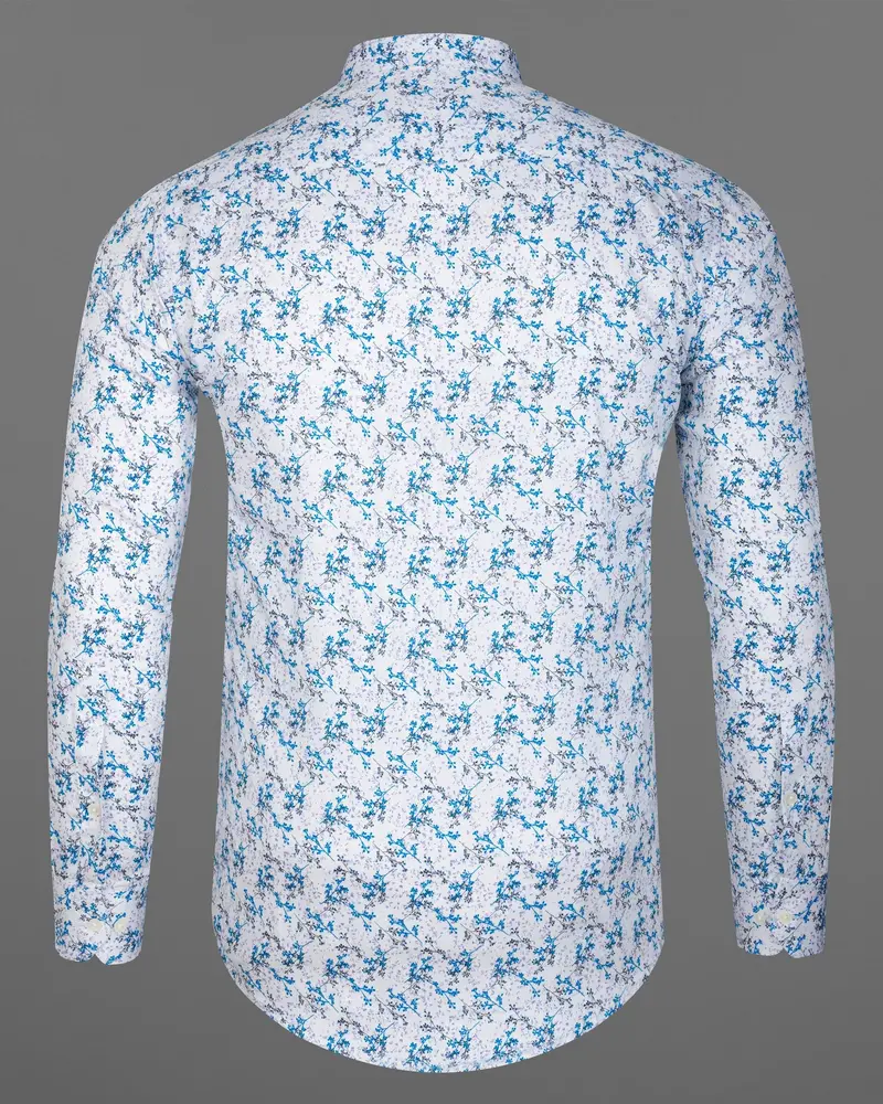 Bright White With Mackerel Blue Ditsy Printed Super Soft Premium Cotton Shirt 6