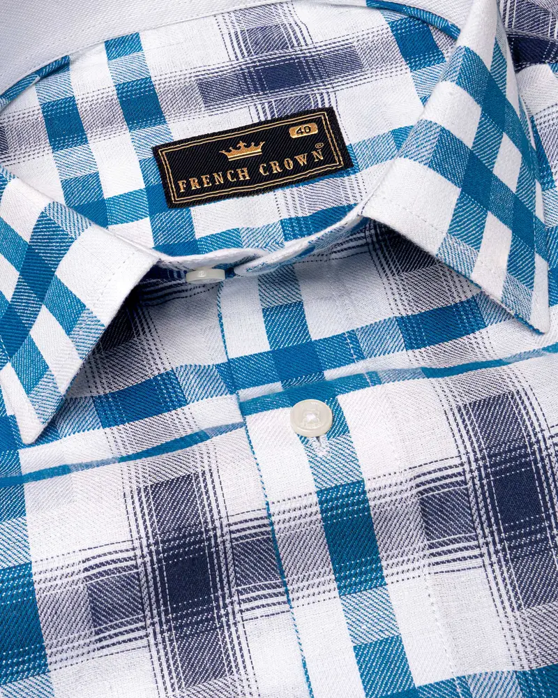 Bright White With Madison Blue Checkered Twill Premium Cotton Shirt 1