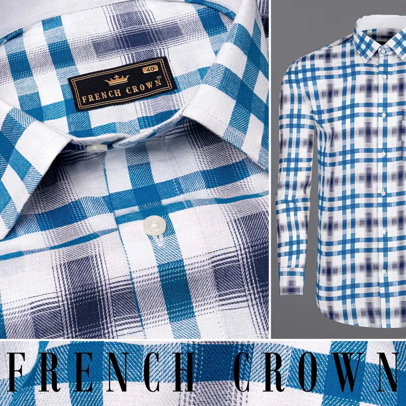 Bright White With Madison Blue Checkered Twill Premium Cotton Shirt 10