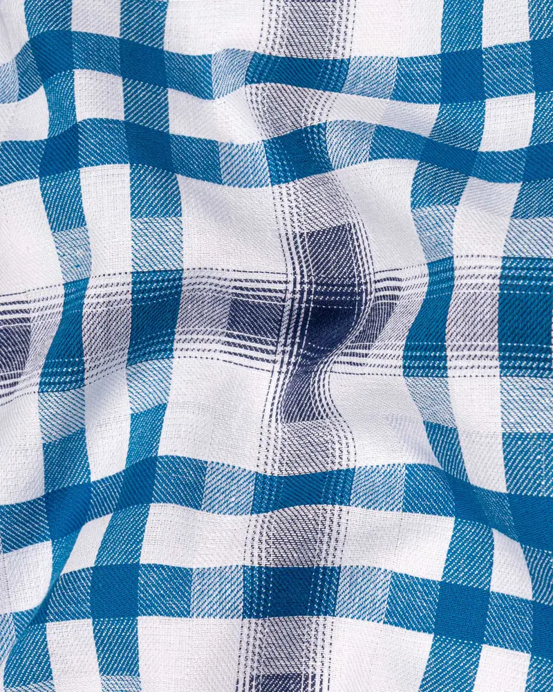 Bright White With Madison Blue Checkered Twill Premium Cotton Shirt 2