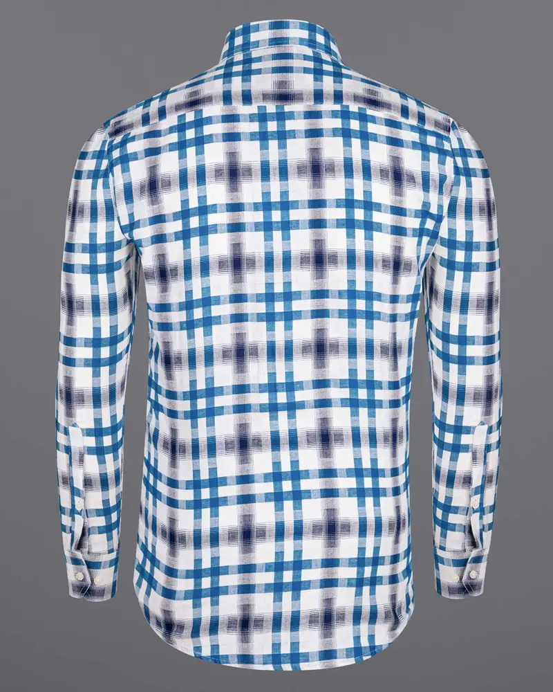 Bright White With Madison Blue Checkered Twill Premium Cotton Shirt 6