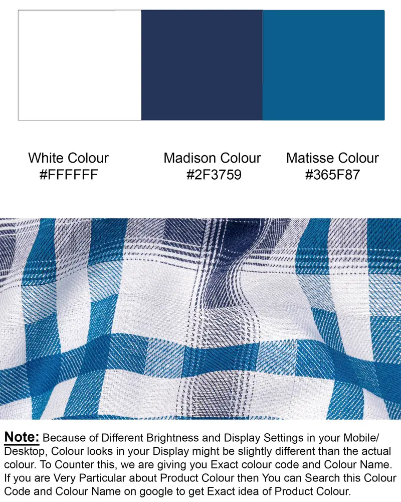 Bright White With Madison Blue Checkered Twill Premium Cotton Shirt 8