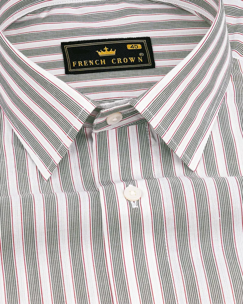 Bright White With Mallard Green And Monza Red Striped Premium Cotton Shirt 1