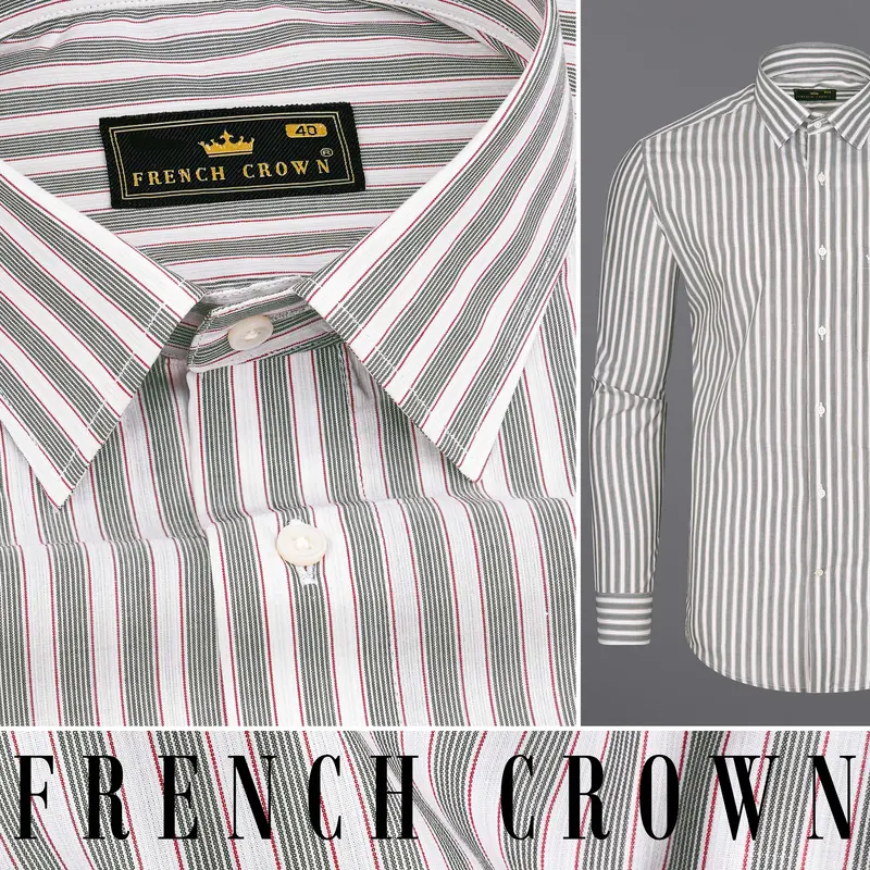 Bright White With Mallard Green And Monza Red Striped Premium Cotton Shirt 10
