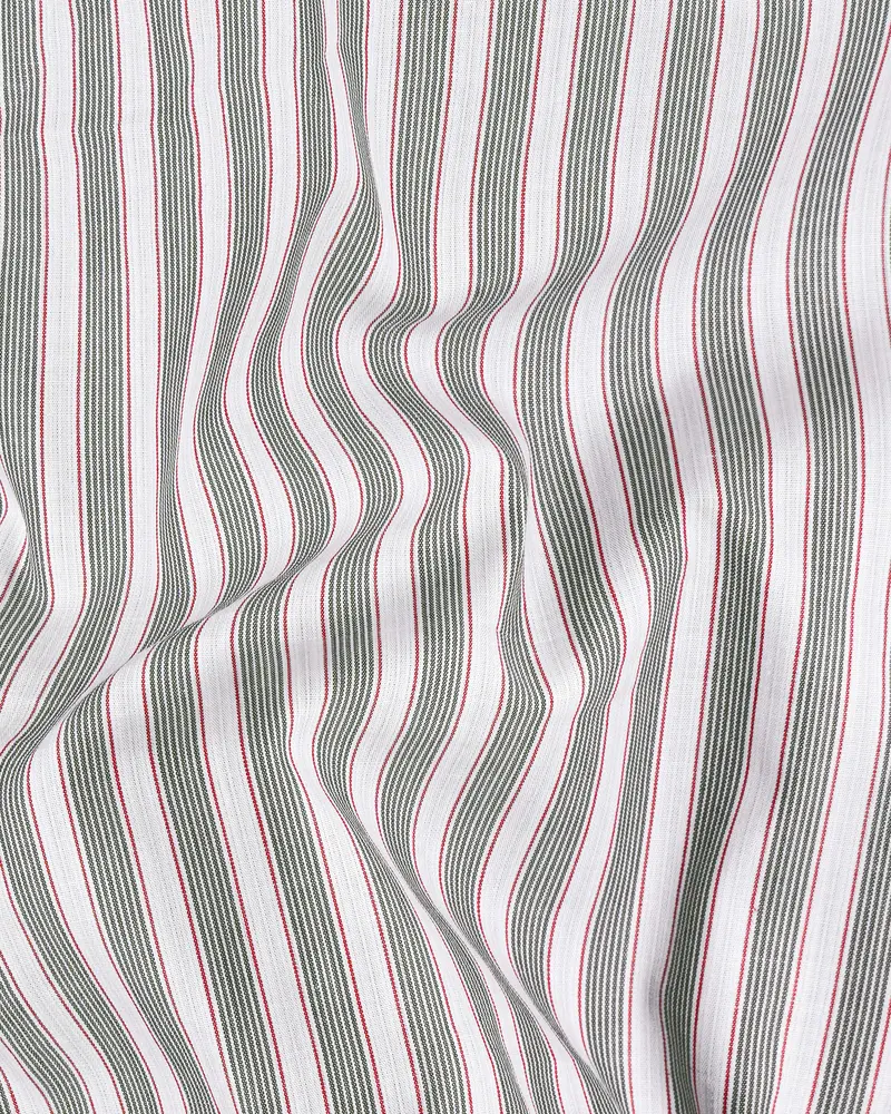 Bright White With Mallard Green And Monza Red Striped Premium Cotton Shirt 2