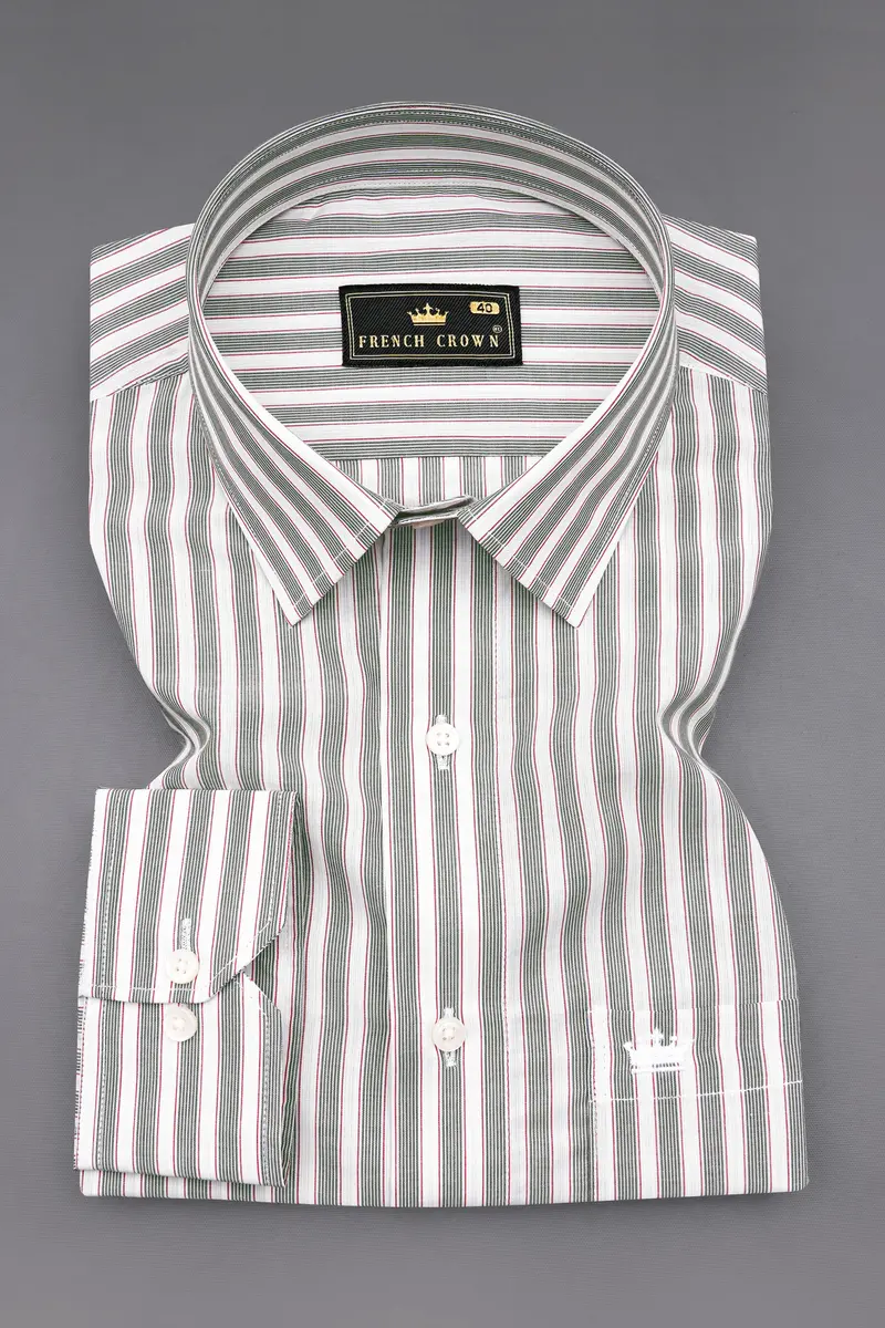Bright White With Mallard Green And Monza Red Striped Premium Cotton Shirt 3
