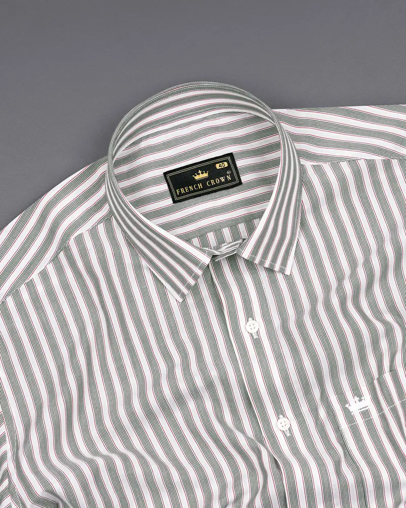 Bright White With Mallard Green And Monza Red Striped Premium Cotton Shirt 4