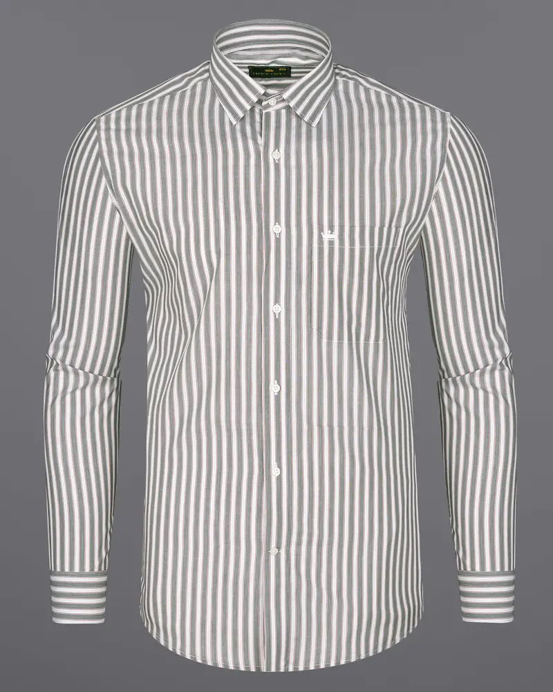 Bright White With Mallard Green And Monza Red Striped Premium Cotton Shirt 5