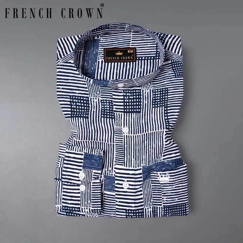 Bright White With Martinique Blue Printed Premium Tencel Shirt 1