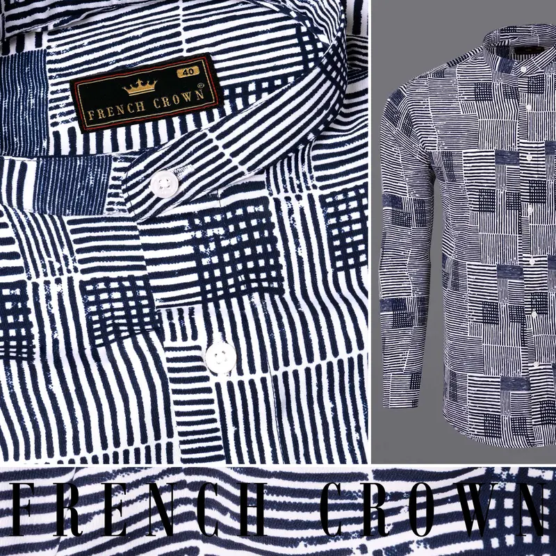 Bright White With Martinique Blue Printed Premium Tencel Shirt 11