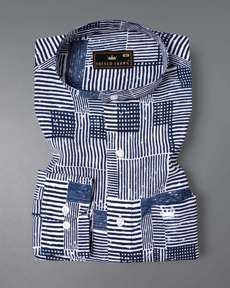 Bright White With Martinique Blue Printed Premium Tencel Shirt 2