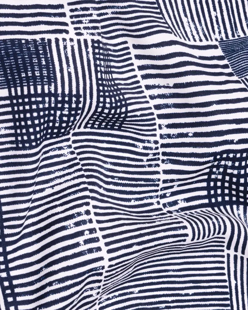 Bright White With Martinique Blue Printed Premium Tencel Shirt 3