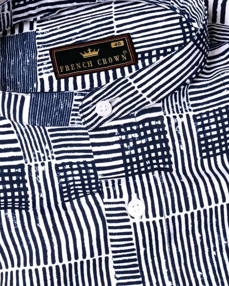 Bright White With Martinique Blue Printed Premium Tencel Shirt 4