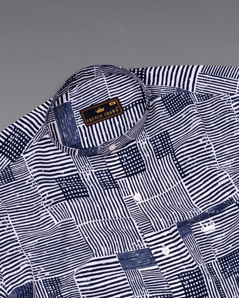 Bright White With Martinique Blue Printed Premium Tencel Shirt 5