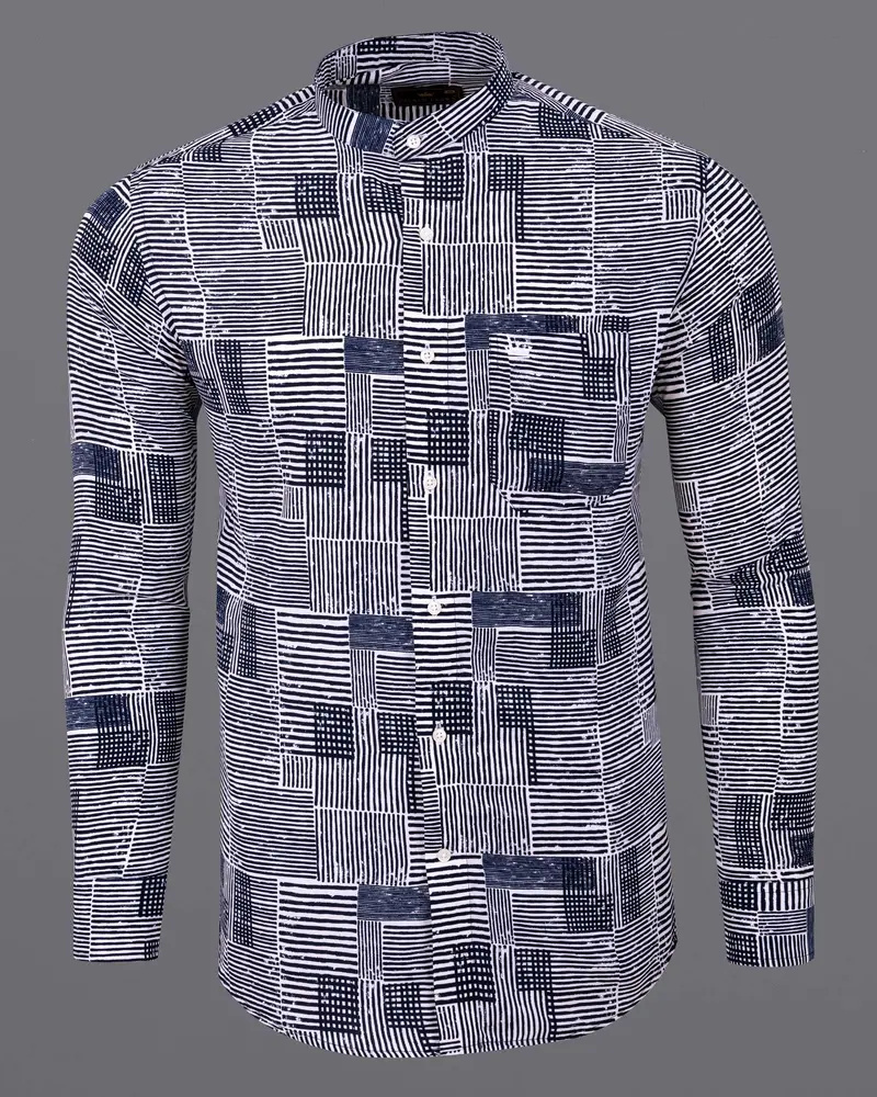 Bright White With Martinique Blue Printed Premium Tencel Shirt 6