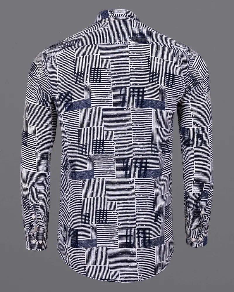 Bright White With Martinique Blue Printed Premium Tencel Shirt 7